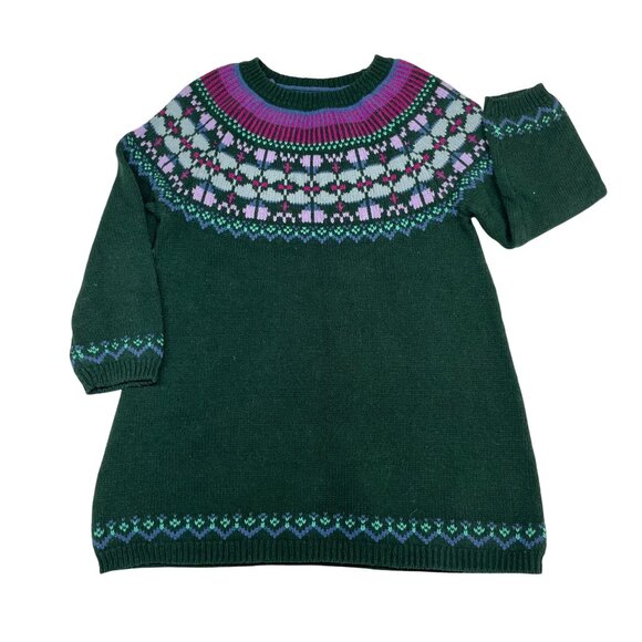 Tea Collection Fair Isle Sweater Dress Toddler 3 Green Multi Knit - Picture 1 of 7